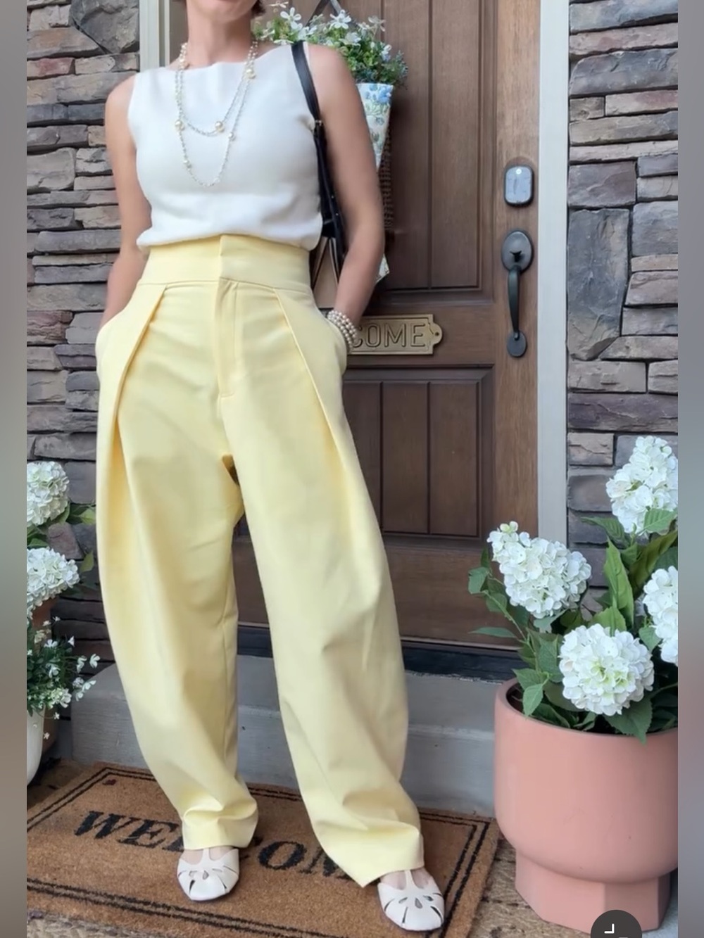 Zara Pale Yellow Wide-Leg Satin Trousers